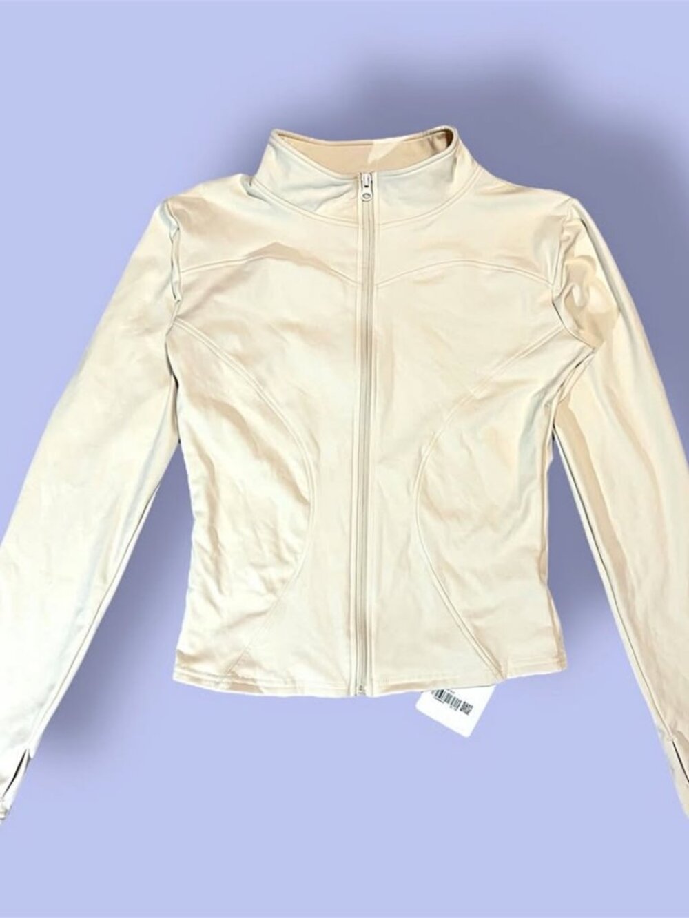 Women's Fitted Yoga Zip Up Athletic Jacket Cream Beige Size M New with Tags